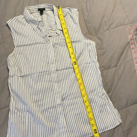 Ann Taylor Blue Striped Sleeveless Button Up Blouse Size 4 - Picture 6 of 7